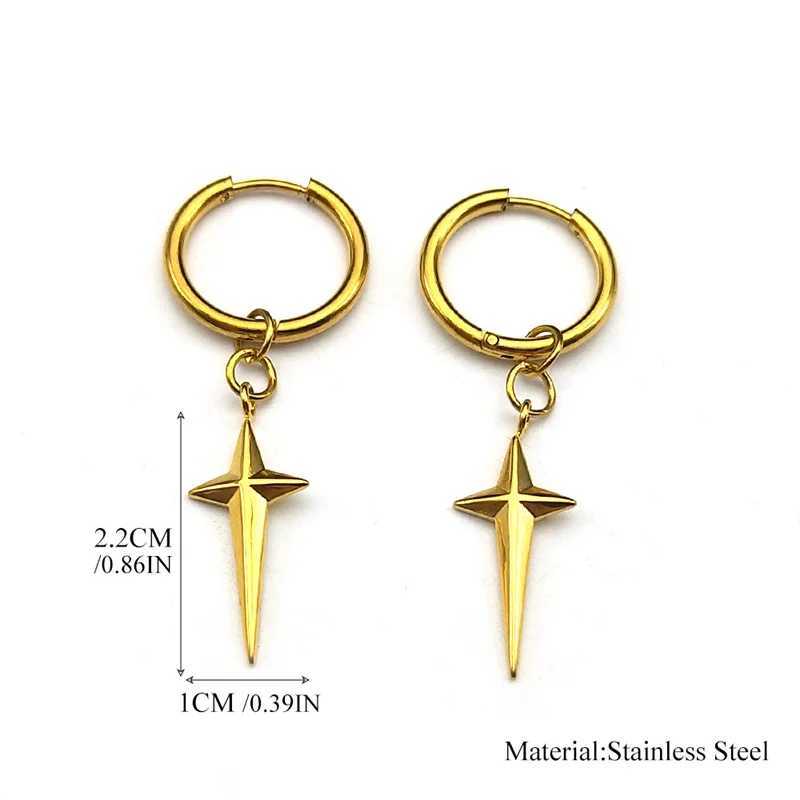 Stainless Steel Y2K Star Cross Hoop Earring for Women Gold Color Hip Hop Cool Girl Dangle Earring Jewelry Gift EZZZ795-6 Z250408
