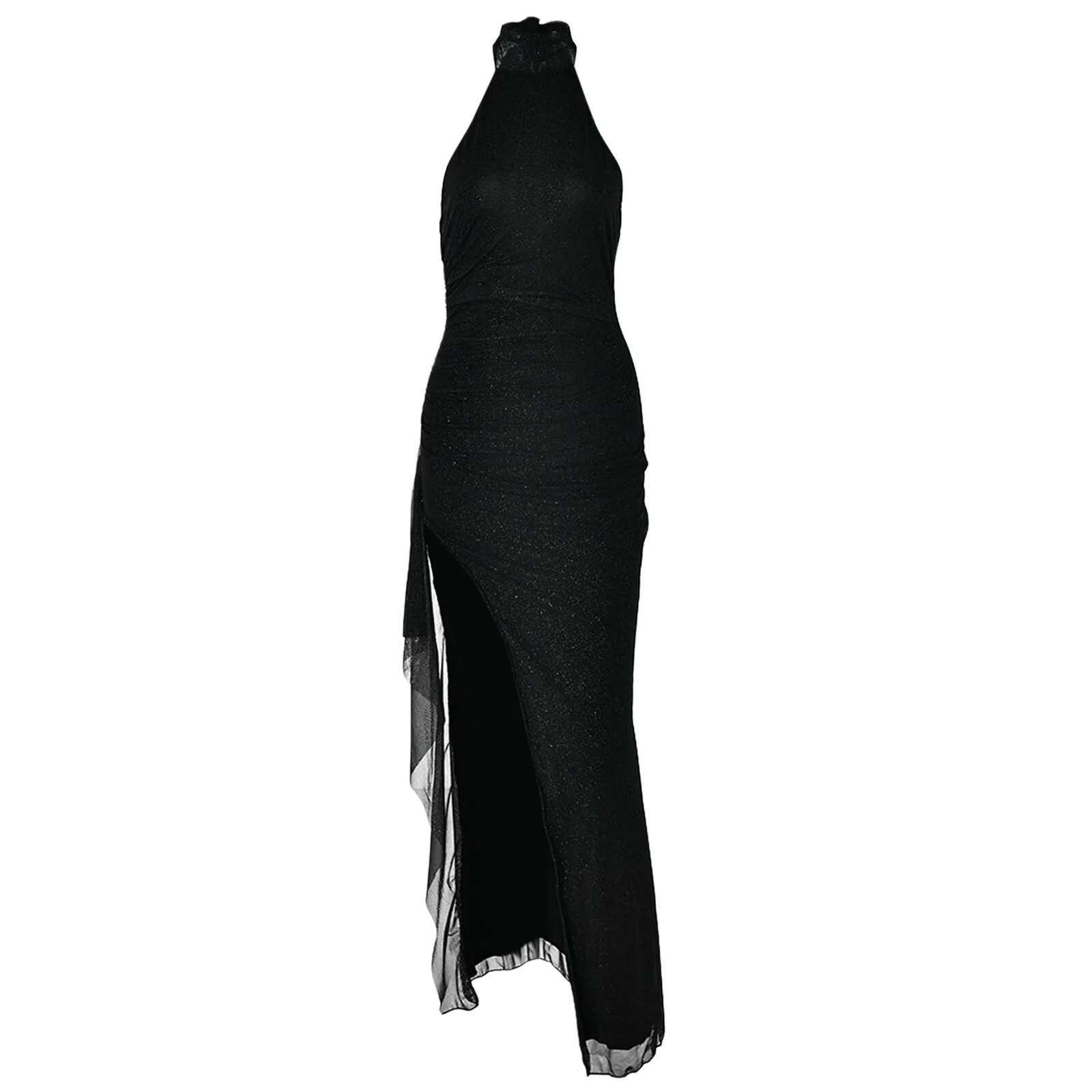 Dongdumaoyi Ladies Halter Sequin Dress Women Sleeveless Backless Side Split Evening Party Black Dresses Female New In