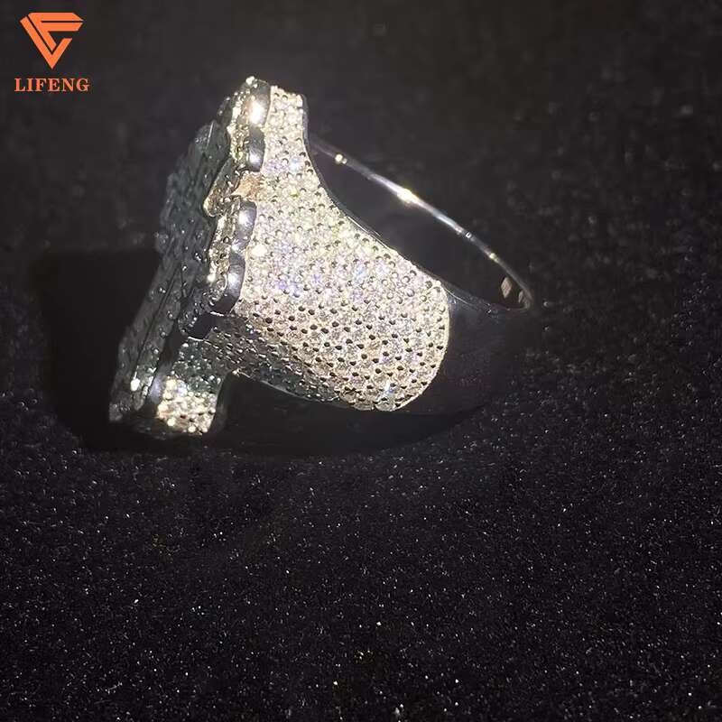 Fine Jewelry Mens Cross Ring 14K/18K White Gold Plated VVS Moissanite Ice Diamond 925 Sterling Silver Baguette Cut Hip Hop