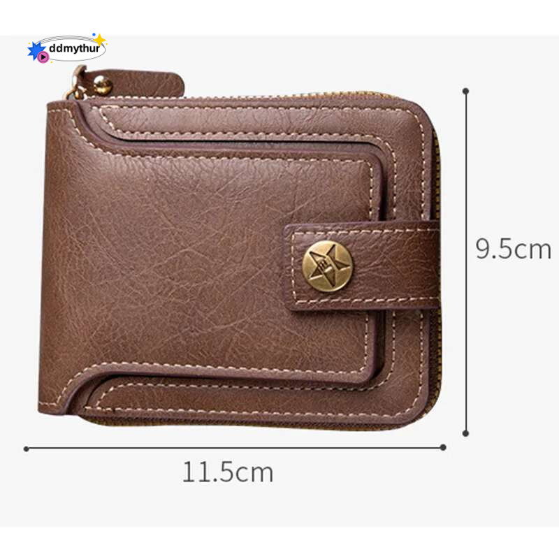 2025Men Hasp Zipper Clutch Solid Color High Quality Durable Convenient Wallets Vintage Men's Wallet PU Leather Short Purse ddmythur