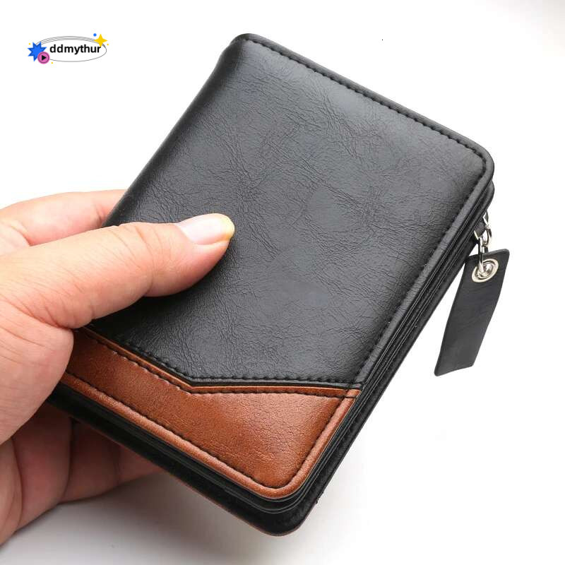 New Men Large Capacity Wallet With Zipper Coin Pocket Pu Leather Vintage Male Short Money Purse Card Holder ddmythur