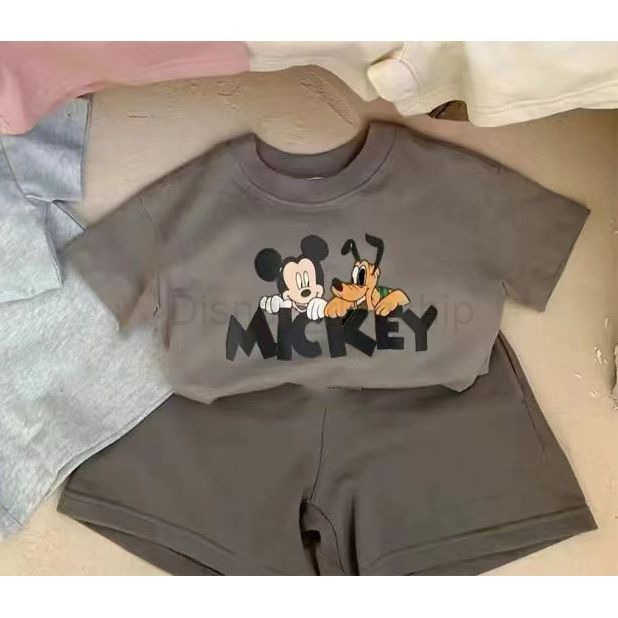 Disney 2024 summer baby short sleeved shorts set Korean casual set short sleeved cartoon printed casual two-piece set trendyXJ250409