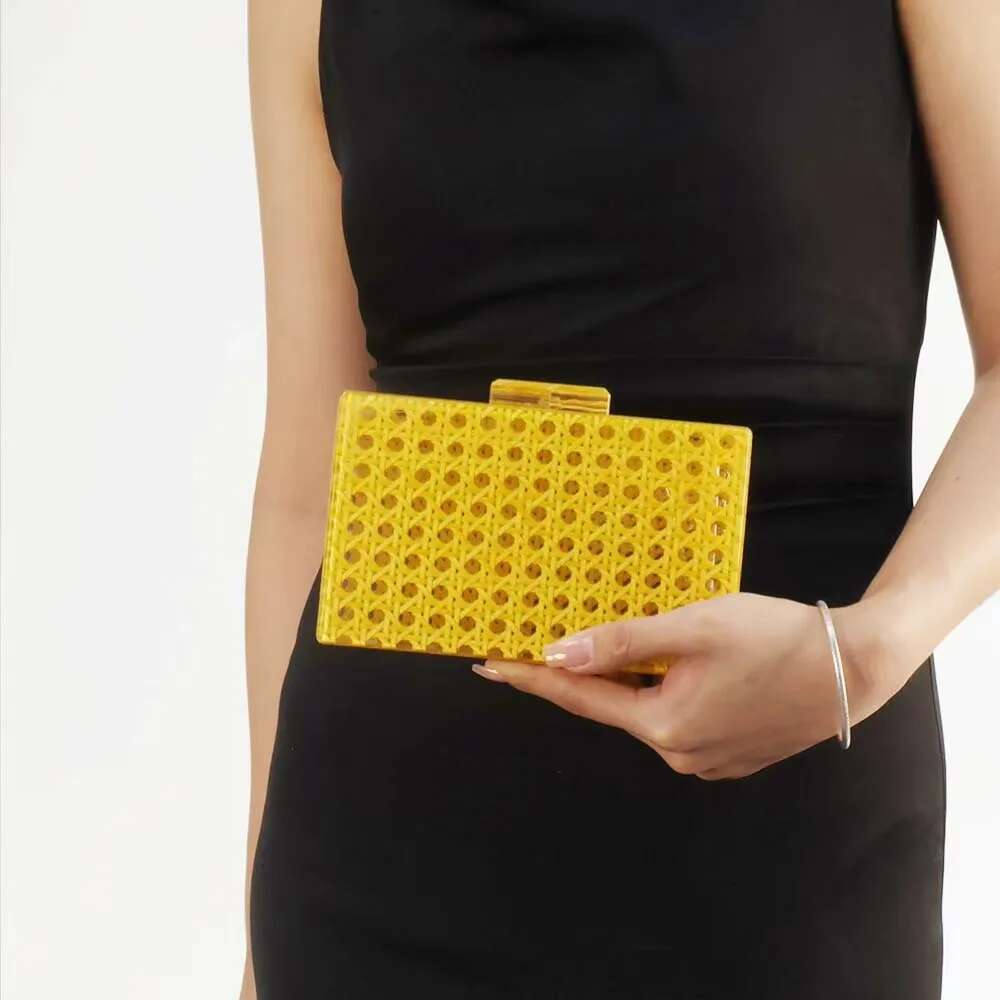 Women Rattan Acrylic Box Cane Evening Clutch Wedding Party Purses Summer Wicker Handbags Designer High Quality Women's Bag