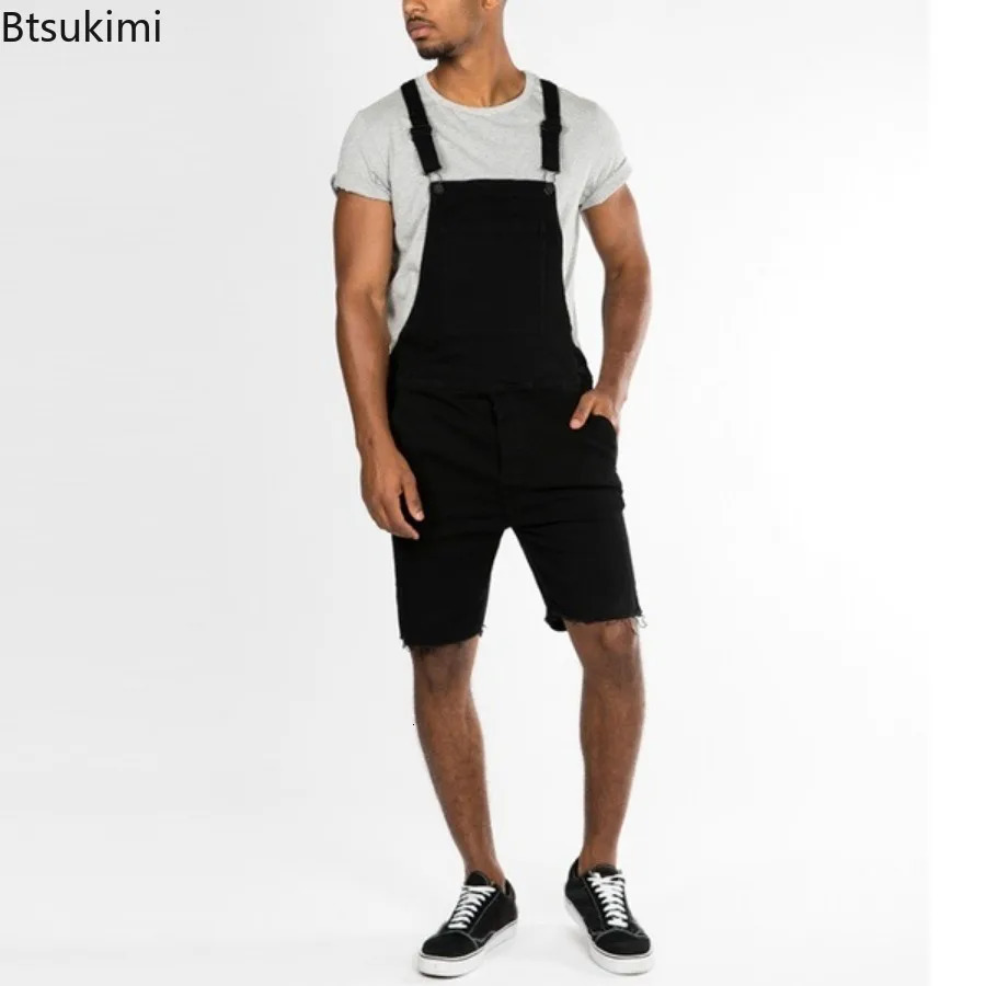 retro casual camisole mens fashion jacket cargo pants solid ultrathin shoulder strap onepiece denim shorts jumpsuit 250409
