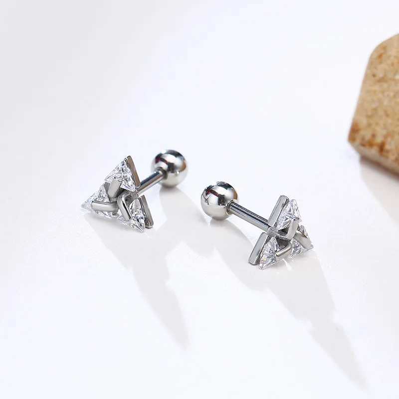 Men Stud EarringTriangle Pierced Crystal Zircon Stud EarringsStainless Steel Tiny Minimalist Studs for Mens Women Jewelry Z250408