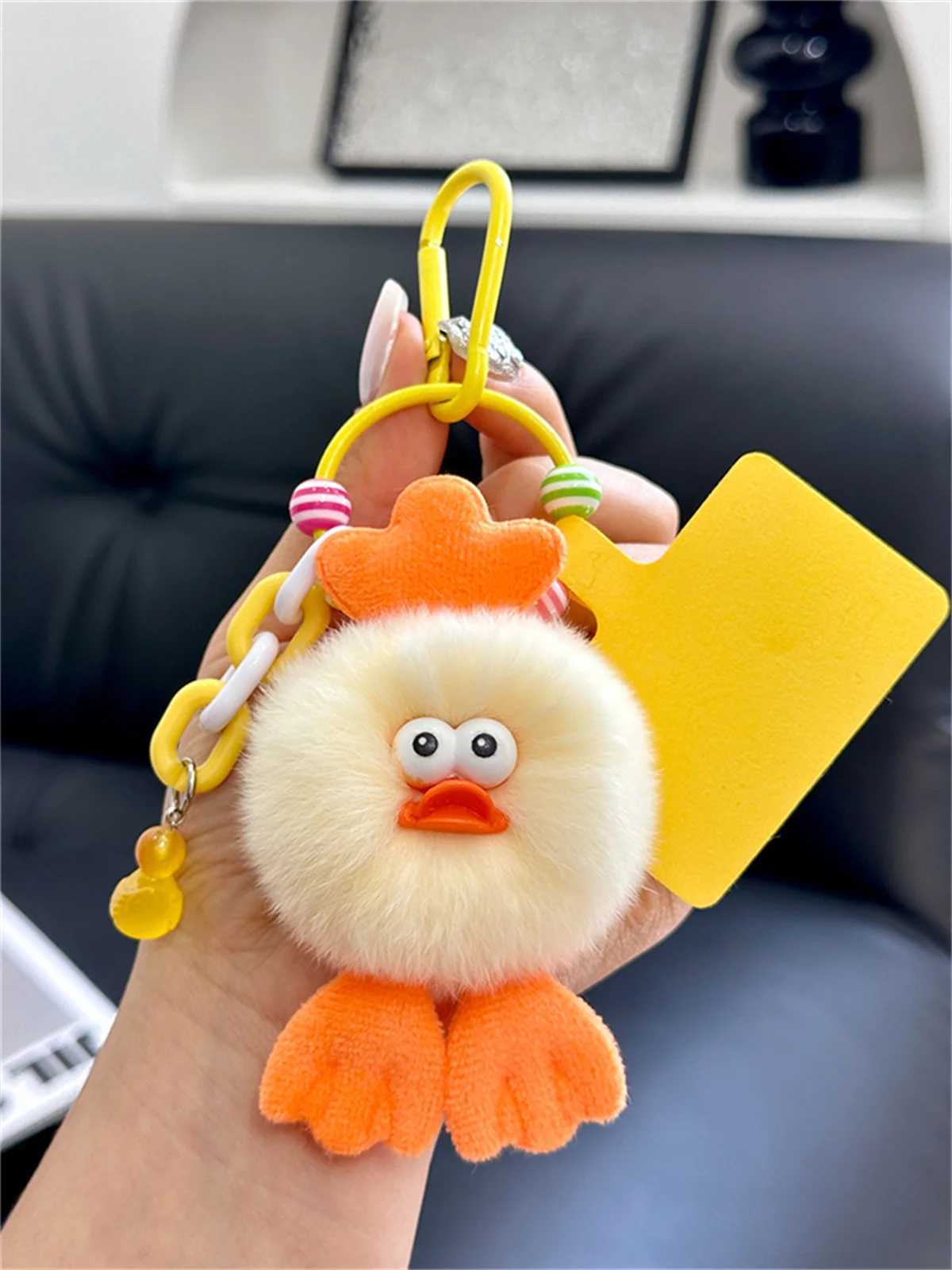 Fashionable and cute Rex rabbit keychain fur duck mini pendant keychain womens bag decoration car key decoration giftXJ250409