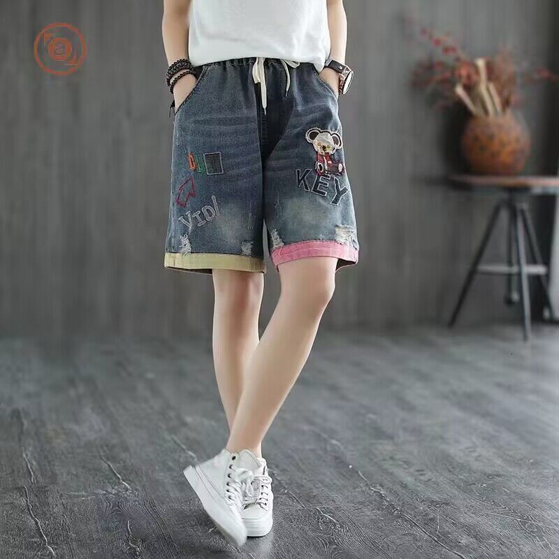 2025S Women S Designer Shorts Summer New Style Artistic Embroidery Loose Hole Embroidered Elastic High Waist Haren Cowboy Shorts For Women Hot Pants B