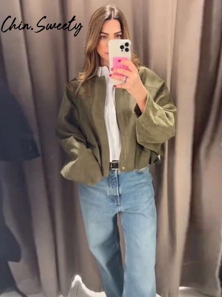 Vintage Suede Solid Women Jacket Casual Lapel Zippers Covered Button Female Coats 2025 Spring Autumn Street Lady Outwear