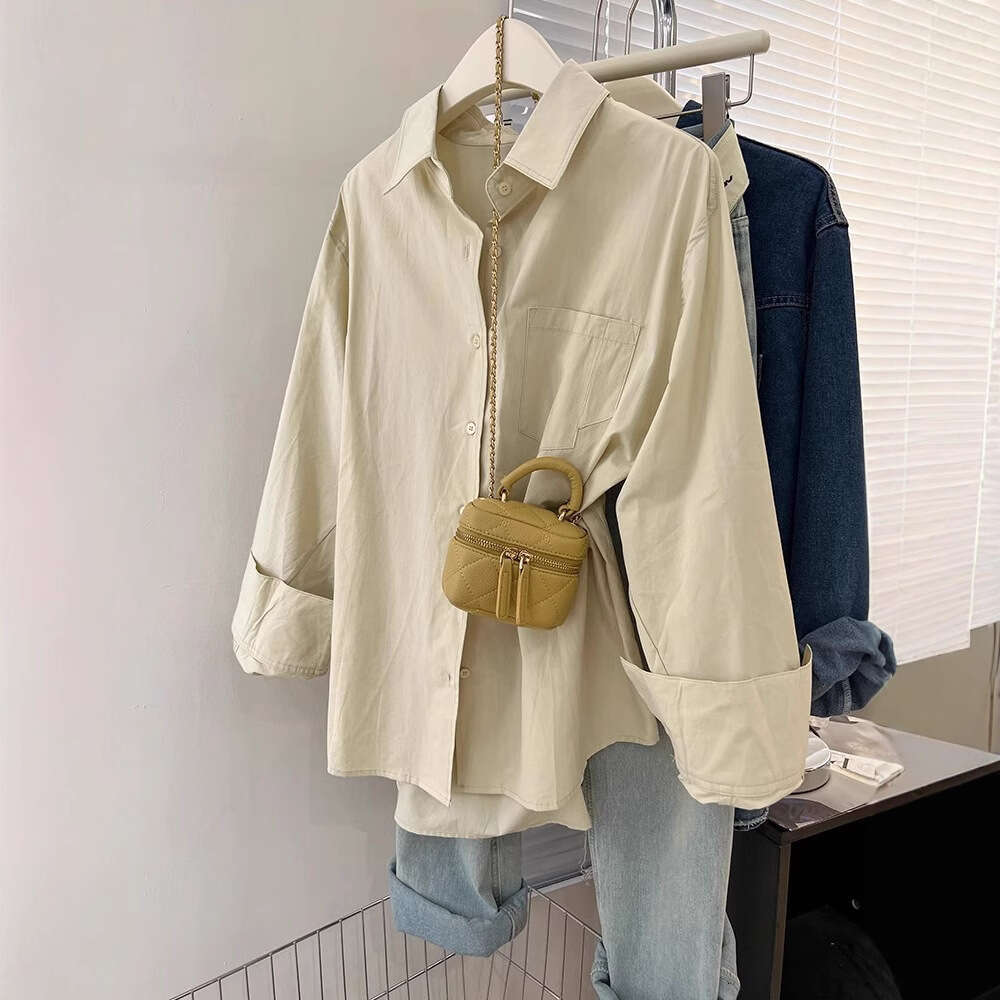 Blue shirt jacket, women's spring autumn design sense, niche shirt, small figure, casual and loose layered long sleeved top