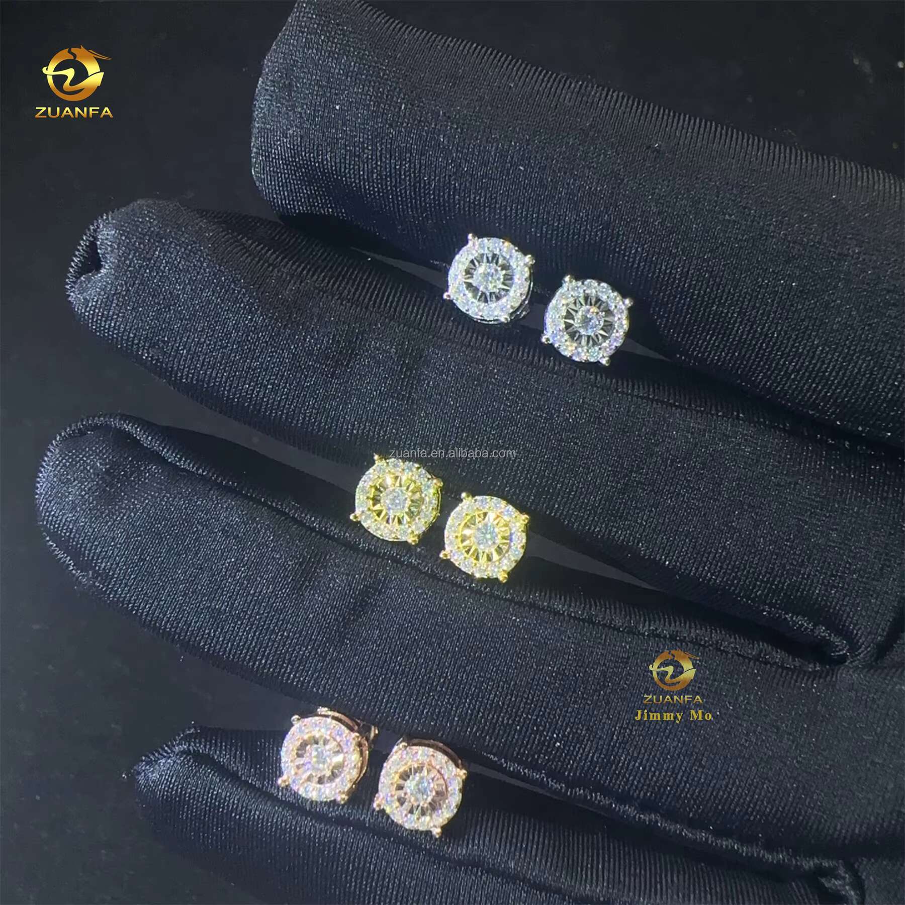 New Arrivals Cute Shining Diamond Cut Style Hip Hop White Gold Plated S925 Flawless Moissanite Diamond Screw Back Stud Earrings
