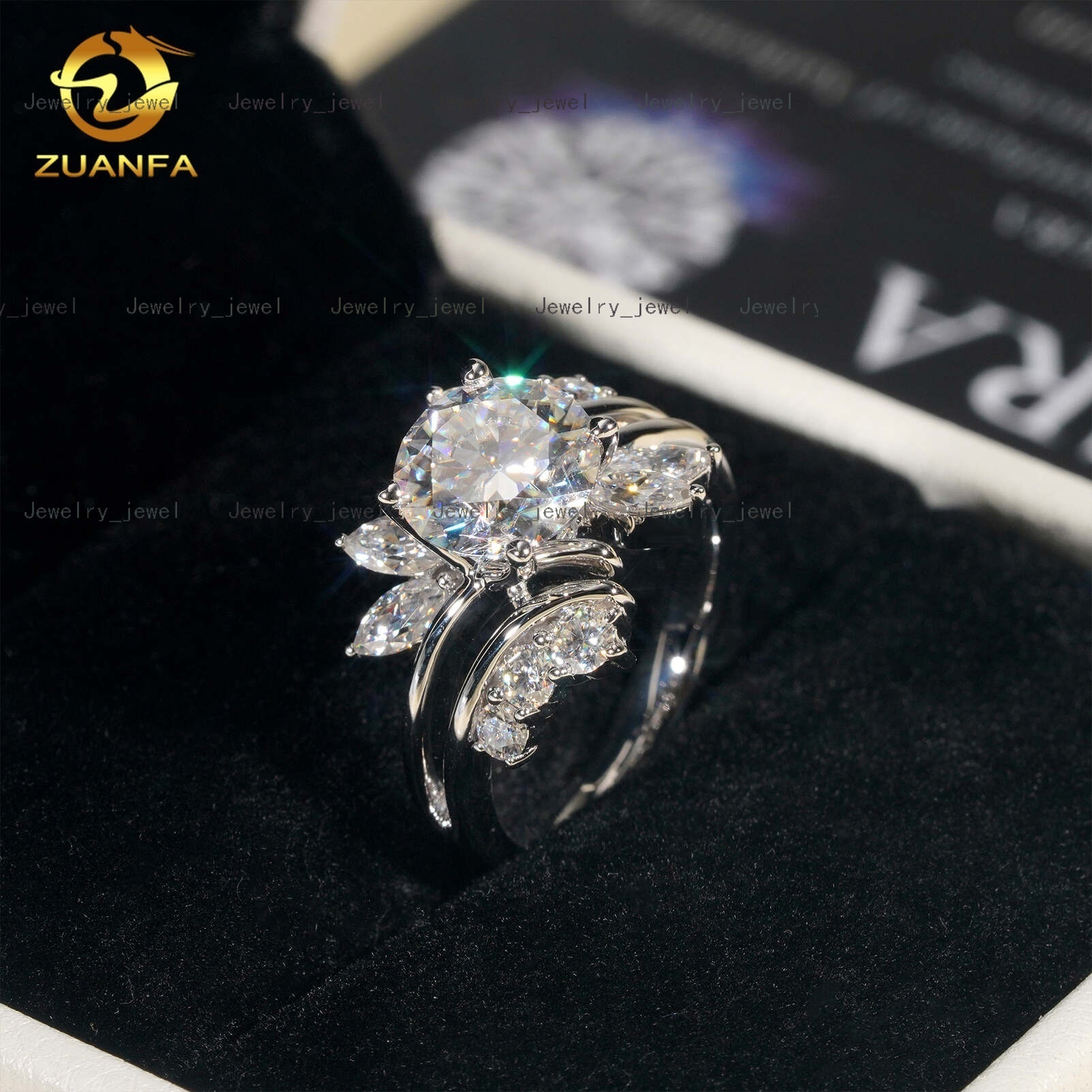 Luxury Special Custom Pass Diamond Tester 2ct Main Stone 14k White Gold Moissanite Engagement Ring