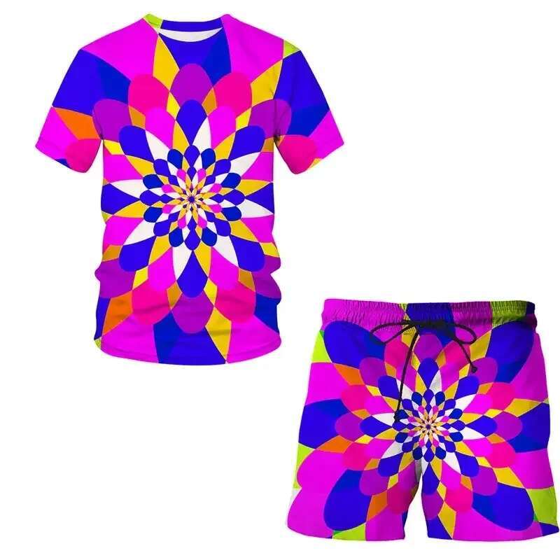 Summer New Men's Sets Casual Short Sleeve Fun 3D Printing Graffiti Art Painting Pattern O-Neck T-Shirt Shorts Two Piece Set