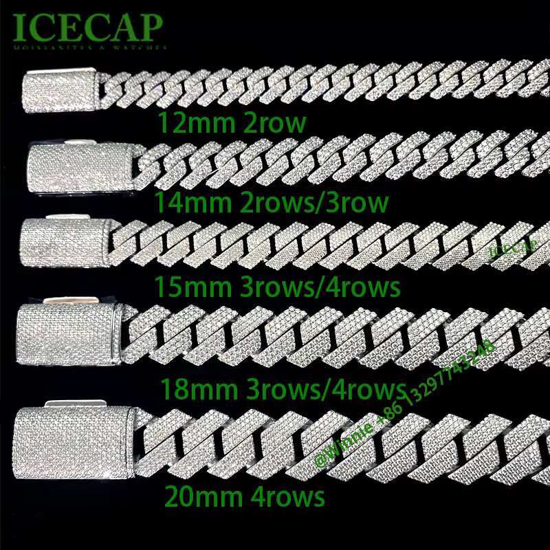 8mm Custom Black VVS Moissanite Diamond Cuban Link Chain Necklace for Men Hip Hop Fine Jewelry Chain 925 Silver Charm Necklace