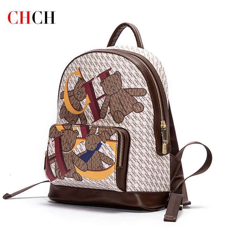 CHCH Women's 2024 New Bear Cartoon Pattern Letter Design Backpack