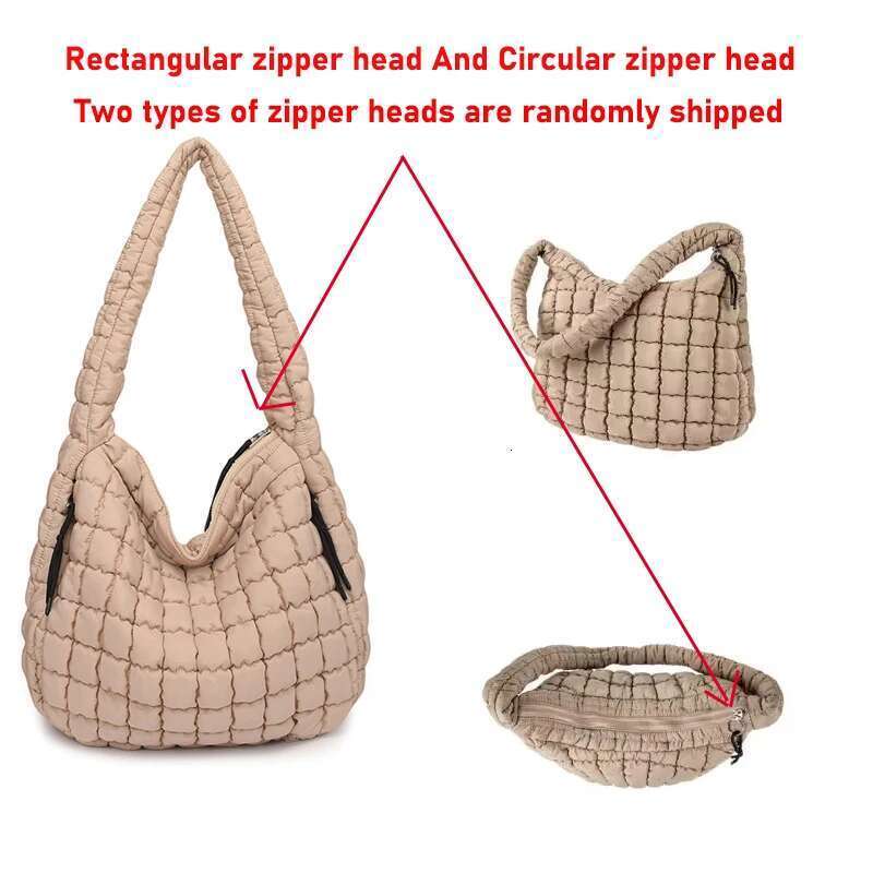 Casual Ruched Hobos Women Shoulder Bags Quilted Padded Crossbody Large Capacity Nylon Puffer Tote Bag Big Shopper Purses