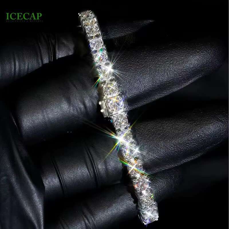 Hot Iced Out Round Brilliant Cut VVS Moissanite 925 Silver Tennis Chain Bracelet Elegant Tennis Chain Bracelet for Men Women