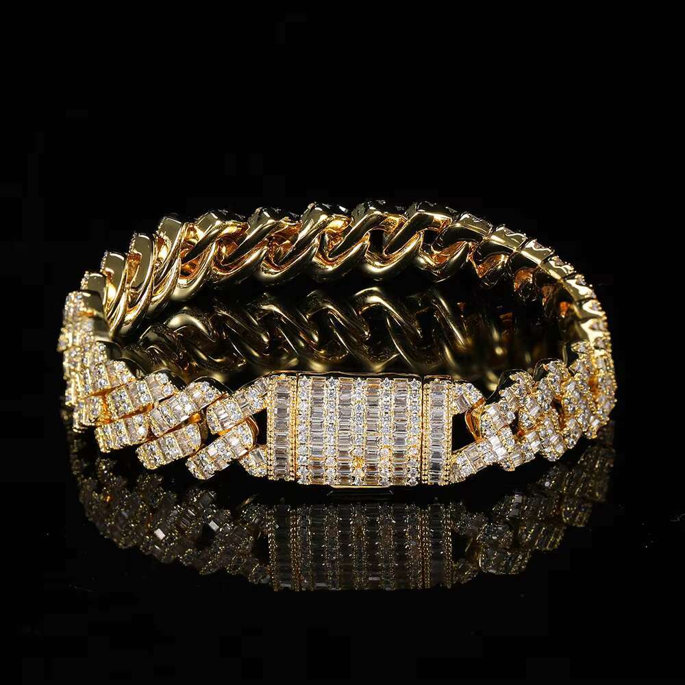 5A Set 14K 19mm 3-Row Iced Cuban Pure Sier Women's Chain