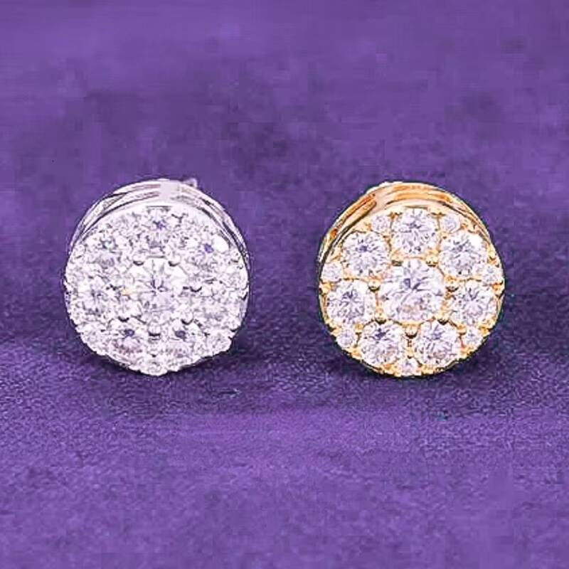 Hip Hop Fine Jewelry Pass Diamond Tester 925 Sterling Silver Iced Out 10MM VVS Moissanite Cluster Stud Earrings for Women Men