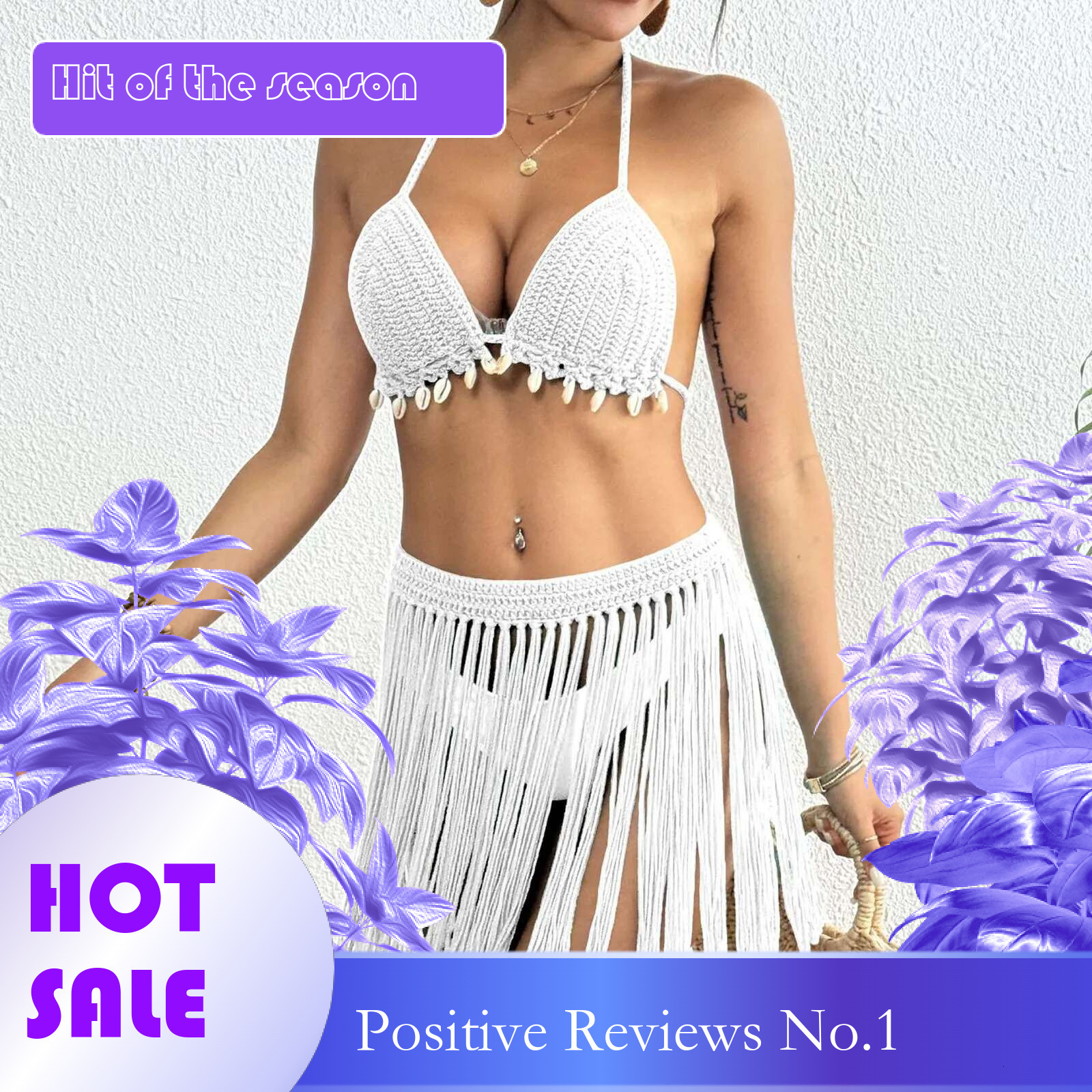 Dongdumaoyi Pcs Crochet Bikini Swimsuit With Beach Knit Skirt Swimwear Summer Womens Swimsuits Bathing White Suits No Thong