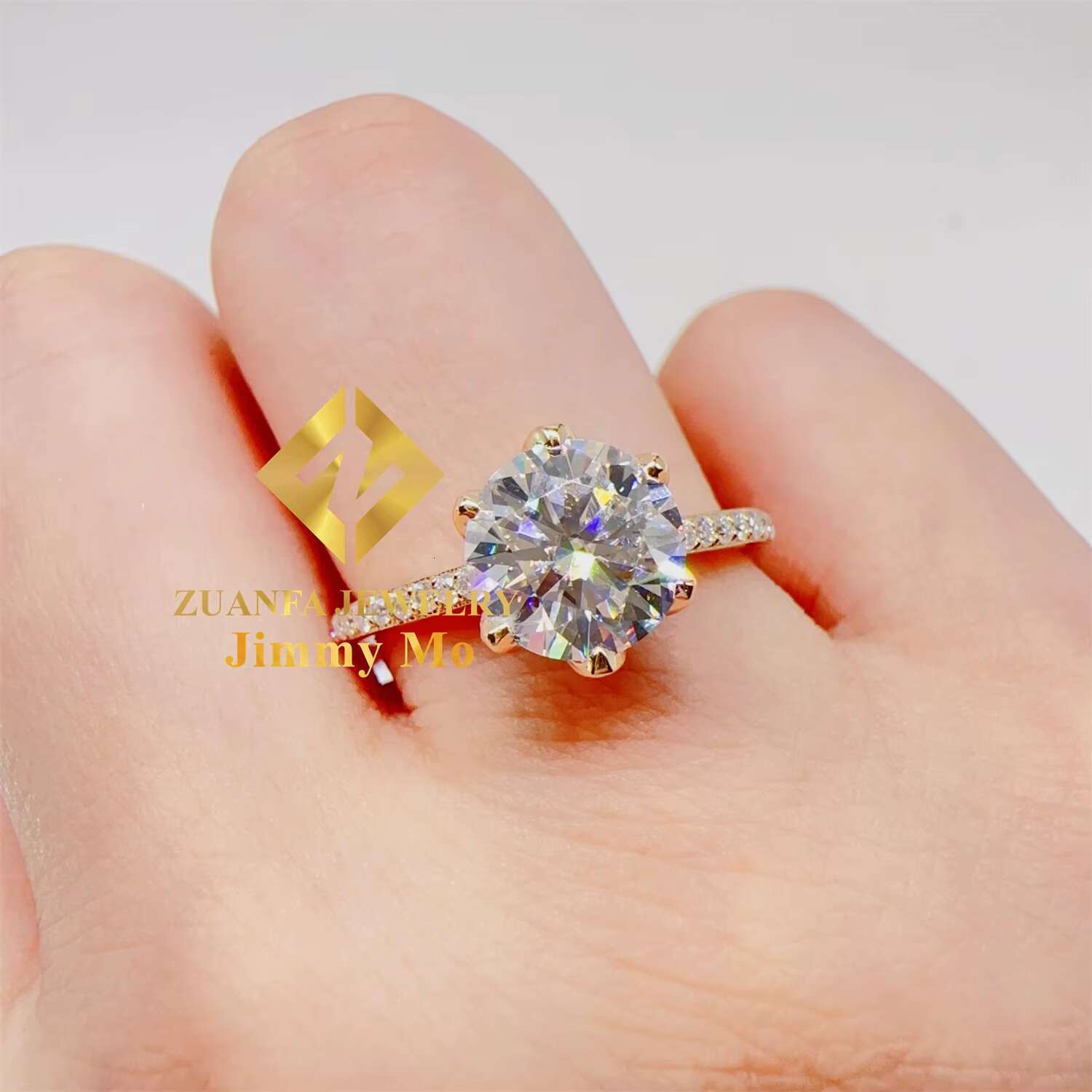 Luxury Bridal Jewelry Elegant 14k Solid Yellow Gold 2Ct Round Brilliant Moissanite Diamond Flower Engagement Ring