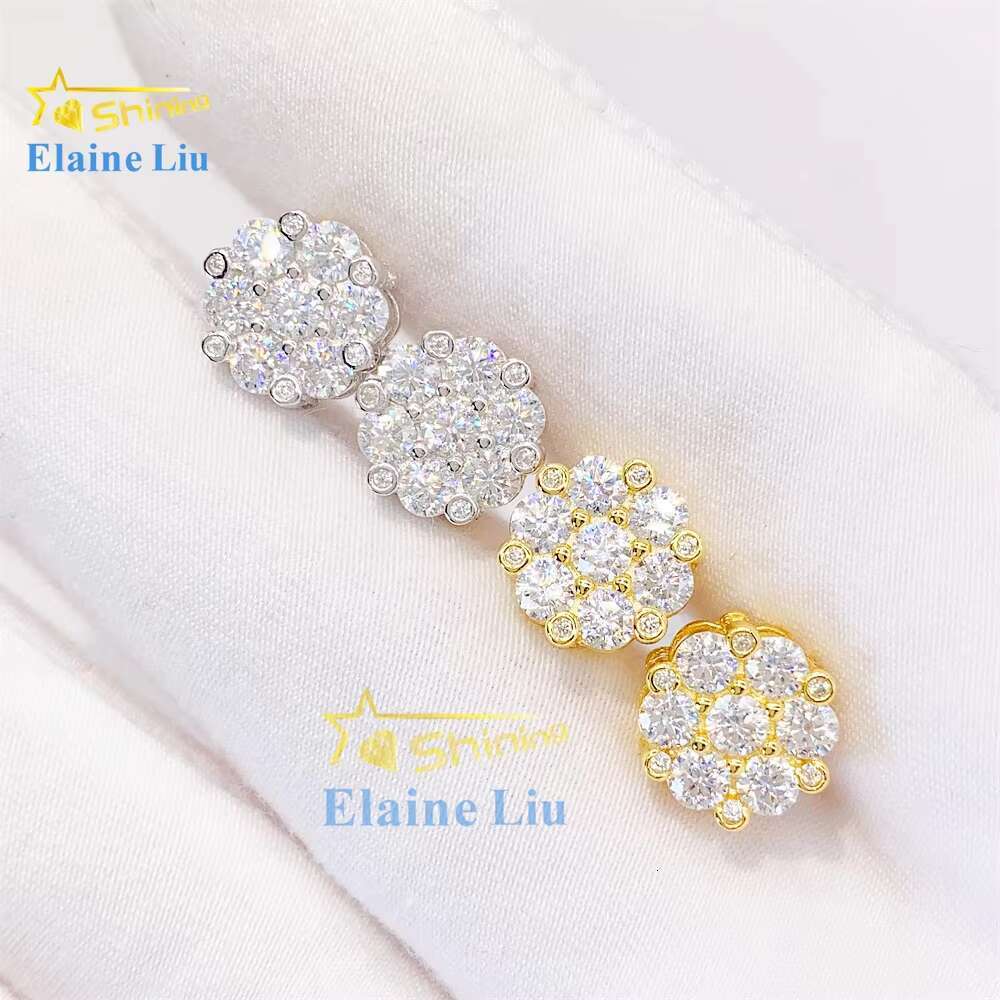 High Quality 925 Sterling Silver Bling Fashion Diamond Hip Hop Iced Out White Vvs Moissanite Flower Stud Earrings