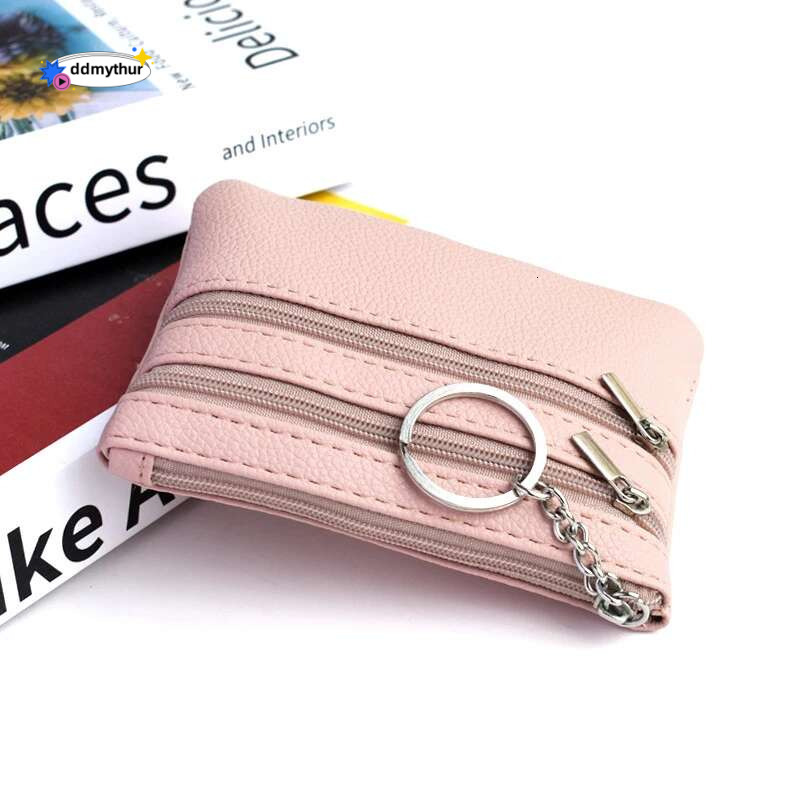 1Pc Various Styles Leather Women's 3 Zippers Coin Wallet Keychain Card Cash Holder Change Purse ddmythur