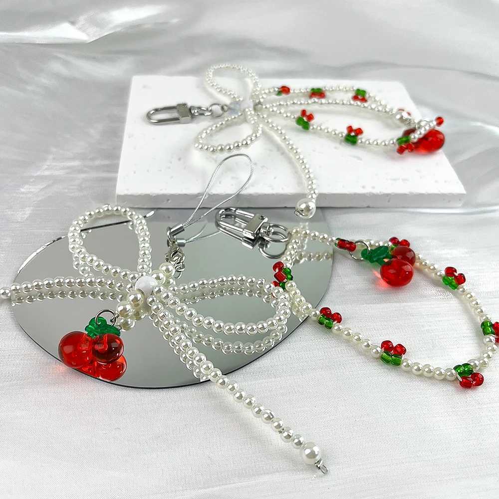 Graduation Season 1 Korean Cherry Ins Fashion Cute Bag Keychain Pendant 12/13.5/18cm Resin Cherry Bow Bead Resin Phone HangerXJ250409