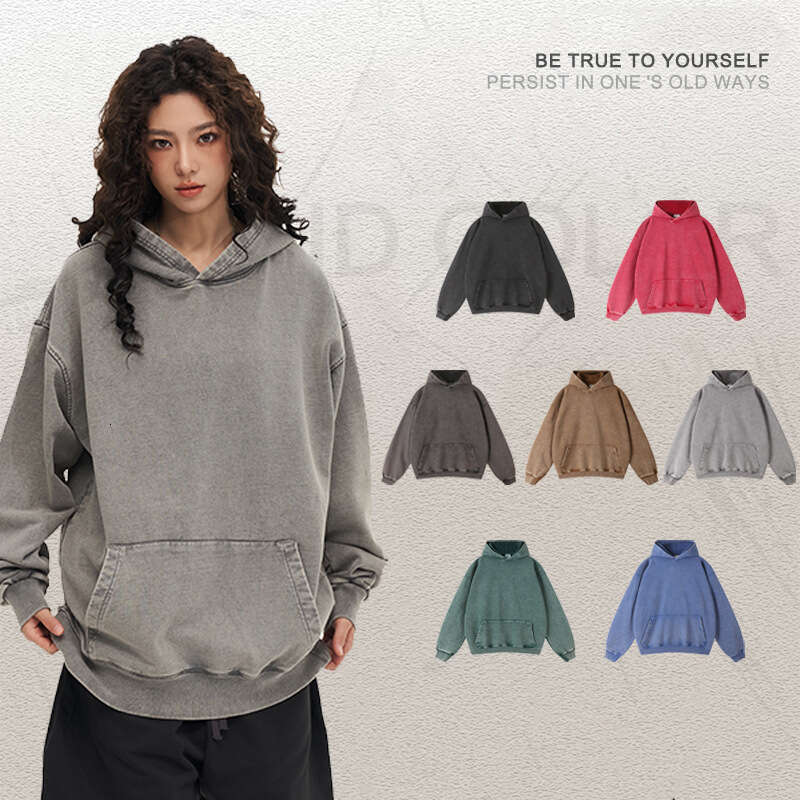 Women's Wear 420G Washed Vintage Hoodie, Loose American Style Pullover, Long Sleeved Oversized Fit, Large Hoodie