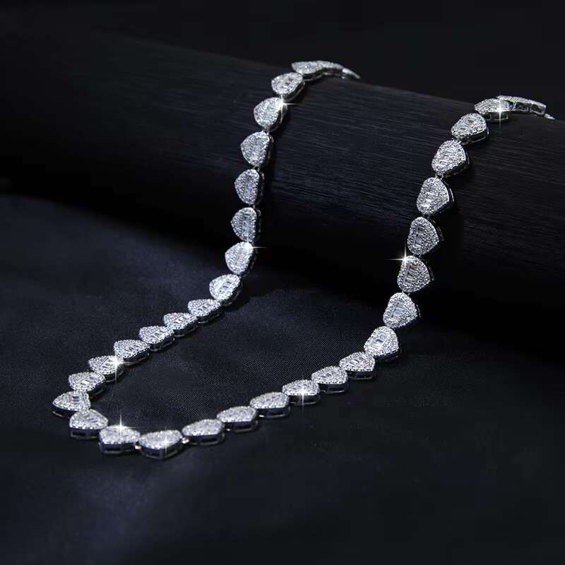 Luxury Heart Design Solid Silver 925 Hip Hop Iced Cuban Link 9mm 7A Zircon Full Diamond Womens Fine Jewelry Necklace