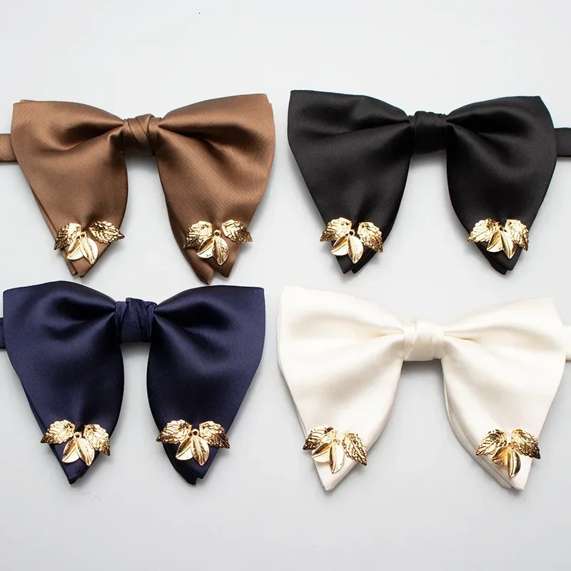 solid color high-quality polyester linen dyed large bow for mens and womens casual fashion metal inlaid bow 250407
