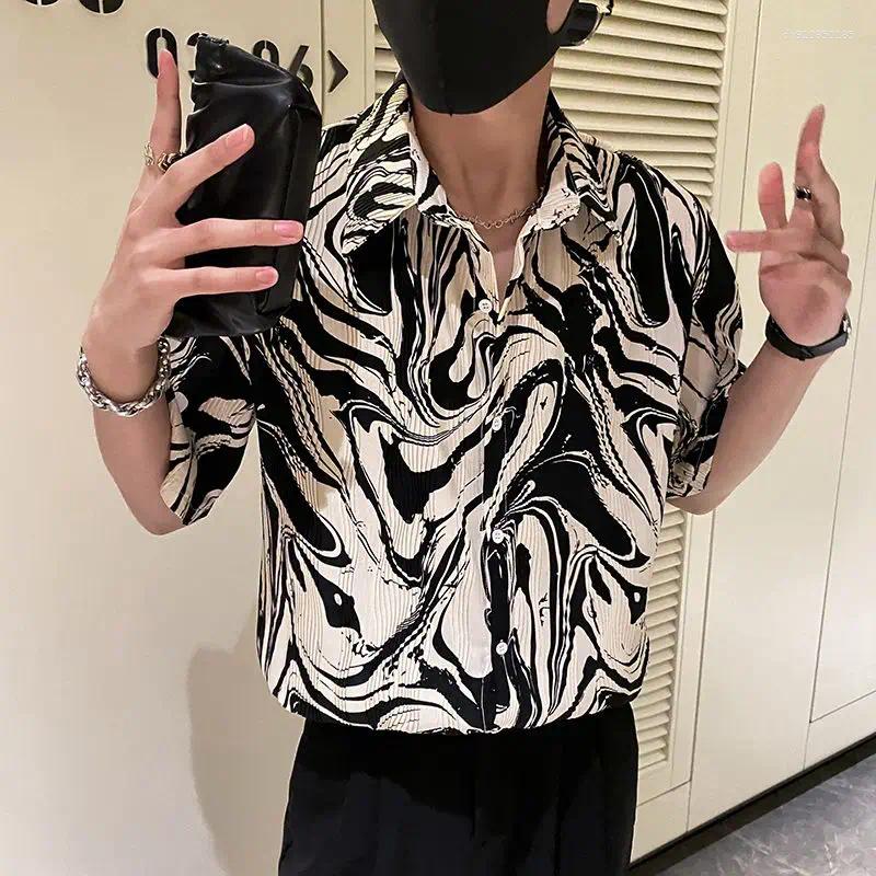 Shirts Men's Casual Summer Ice Silk Flower High Street Shirt Tops Short Sleeve Plus Size Printing Fashion Blouse Trend Vintage Men Clothes