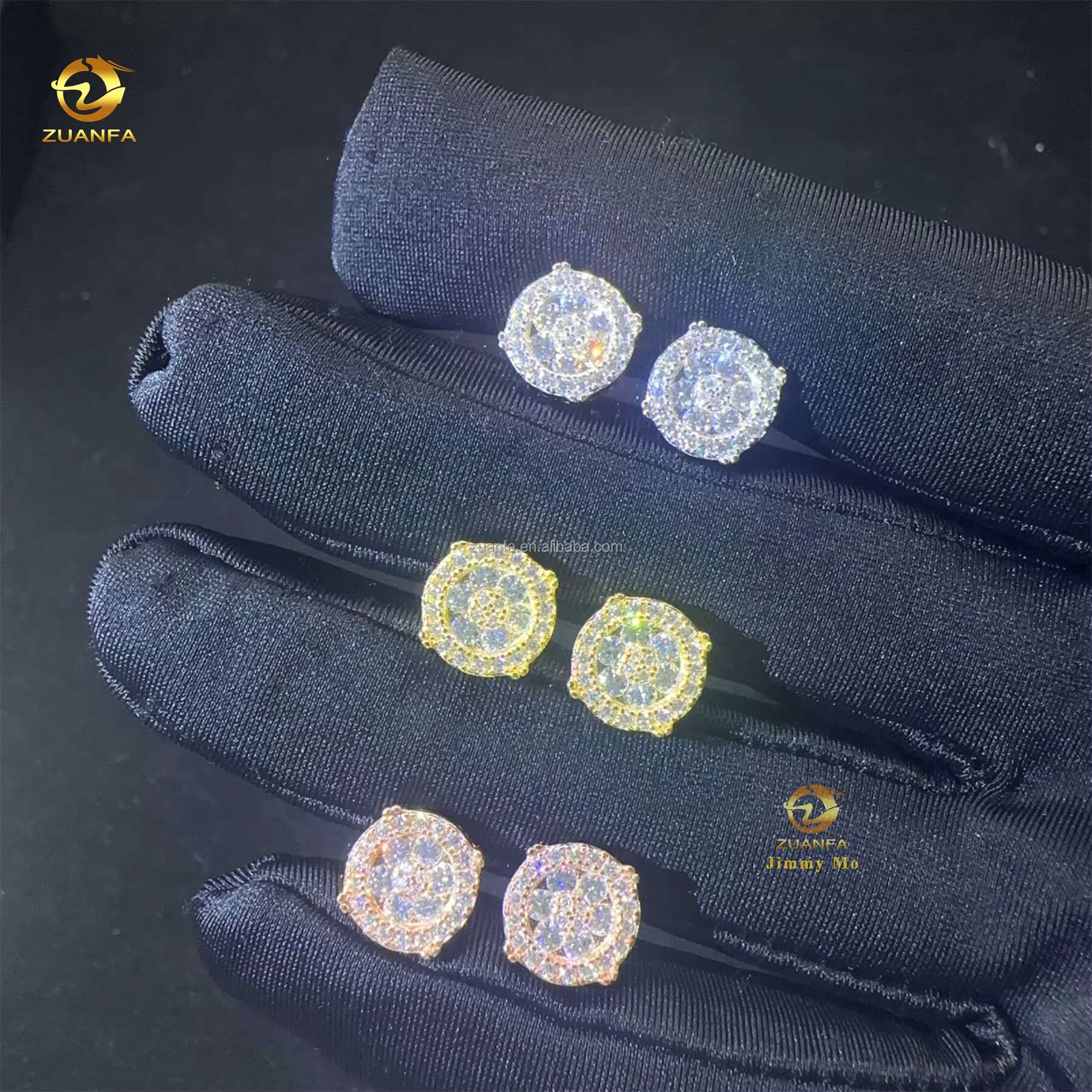 Unique Design Bulk Stock Retail Price GRA Certificate Hip Hop Earring Circle Crescent Iced Out Moissanite Diamond Stud Earrings