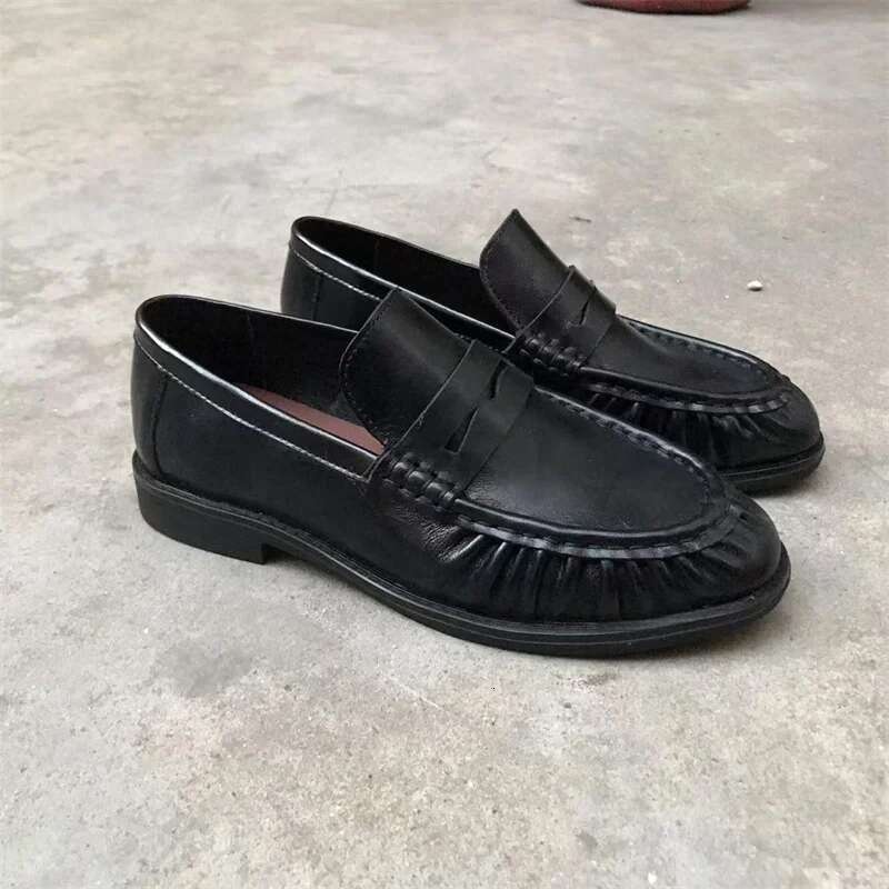 New French retro flat shoes made of pure handmade calf leather, Le Fu women's rubber sole, one-step comfortable and casual singl