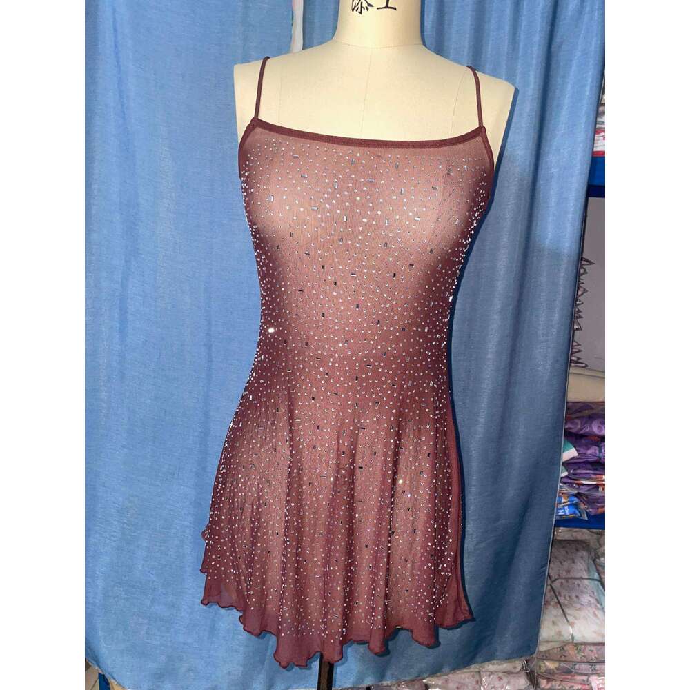 Hot-Selling Women's Party Rhinestone Semi-Sheer Strap Short Night club dress SEXY DRESSES FOR WOMEN clubwear see-through
