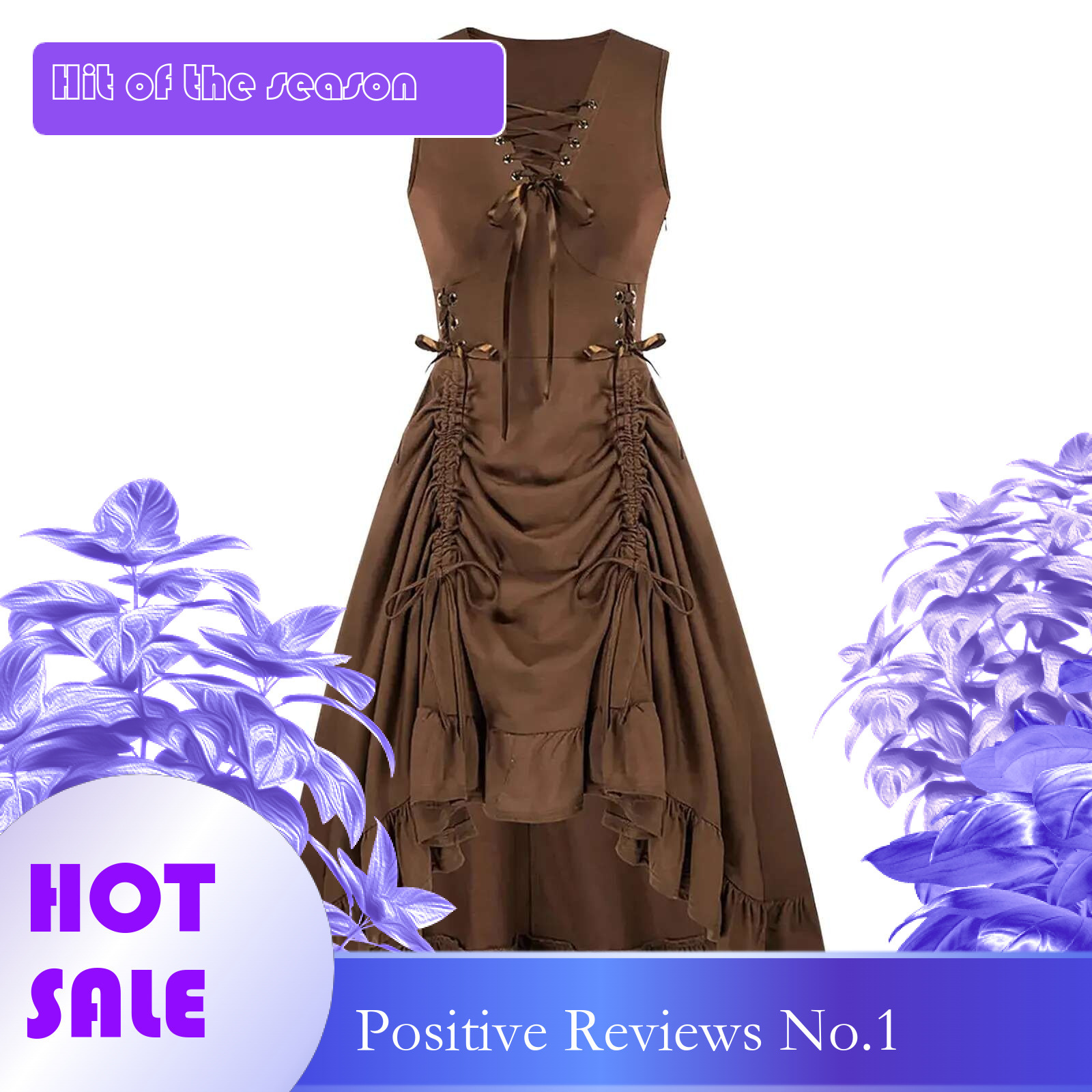 Dongdumaoyi Tie Up Ruffle Sleeve Vintage Dress Graduation Dresses Women Renaissance Sleeveless Lace Up V Neck Adjustable A Line
