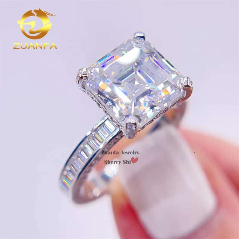 Women Wedding Jewelry 10K White Gold 4.06G Asscher Cut VVS Moissanite Diamond Engagement Ring
