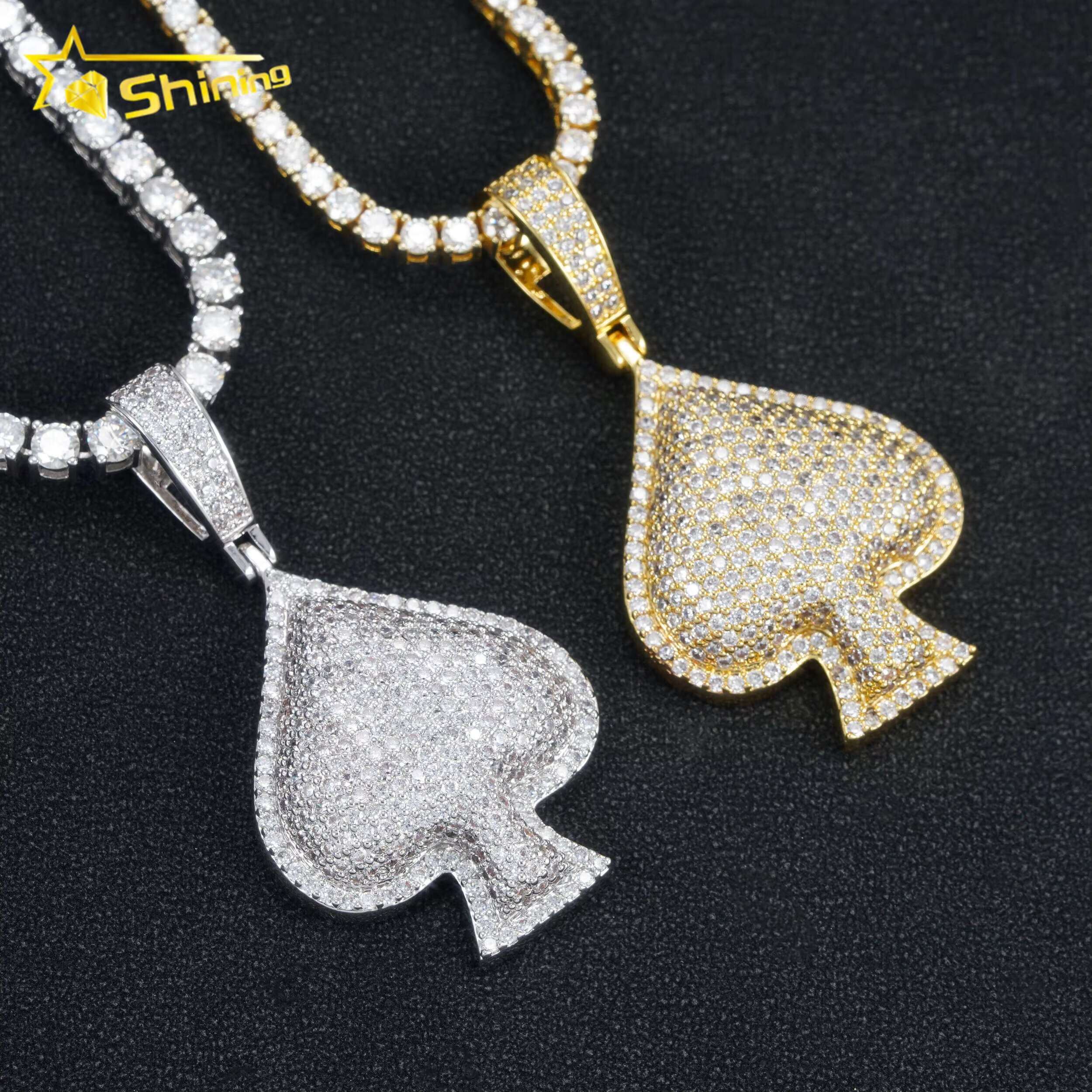 China Jewelry Factory Ace Poker Iced Out Rapper Jewelry Necklace Vvs Moissanite Diamond Hip Hop Pendant