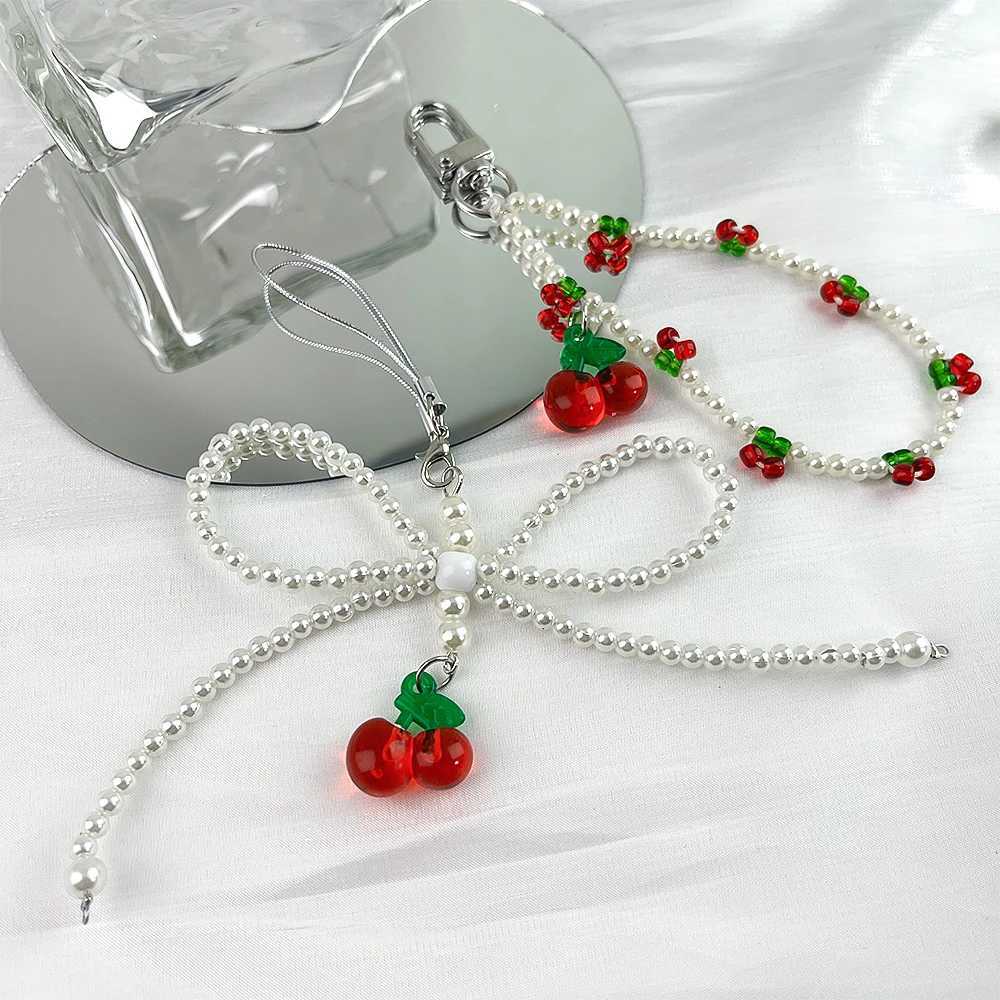 Graduation Season 1 Korean Cherry Ins Fashion Cute Bag Keychain Pendant 12/13.5/18cm Resin Cherry Bow Bead Resin Phone HangerXJ250409