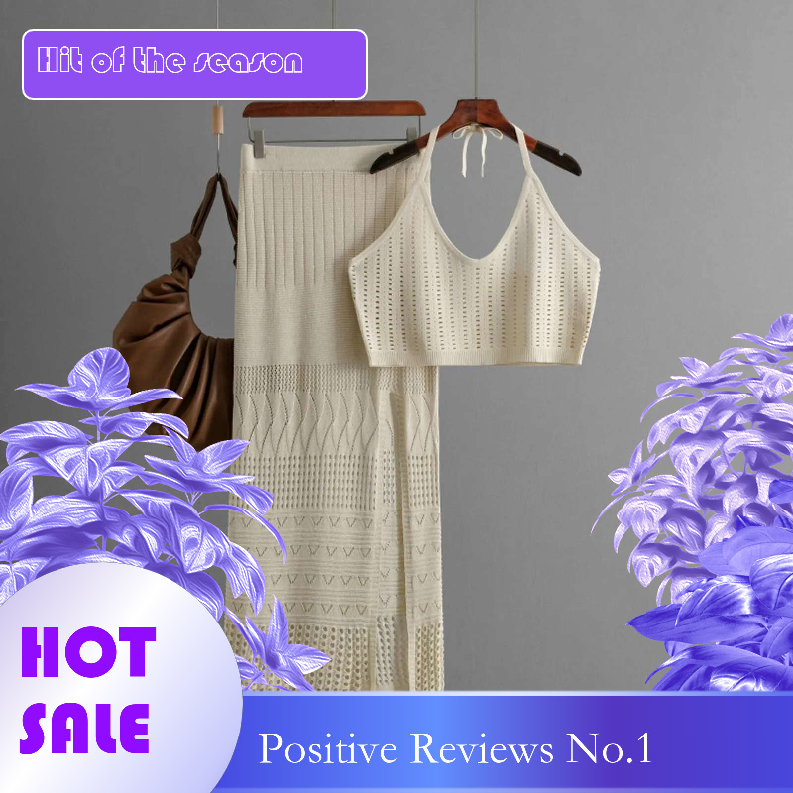 Dongdumaoyi Summer Fashion Women Two Piece Dress Suit Hollow Out Suspender Knitted Top Casual Knee Length Skirt Female Outfit