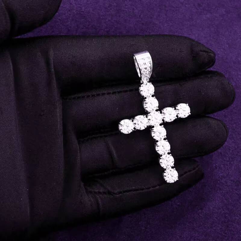 Hip Hop GRA Iced Out Bling VVS D Color Moissanite 925 Sterling Silver Pass Diamond Tester Solitaire Cross Pendant for Men