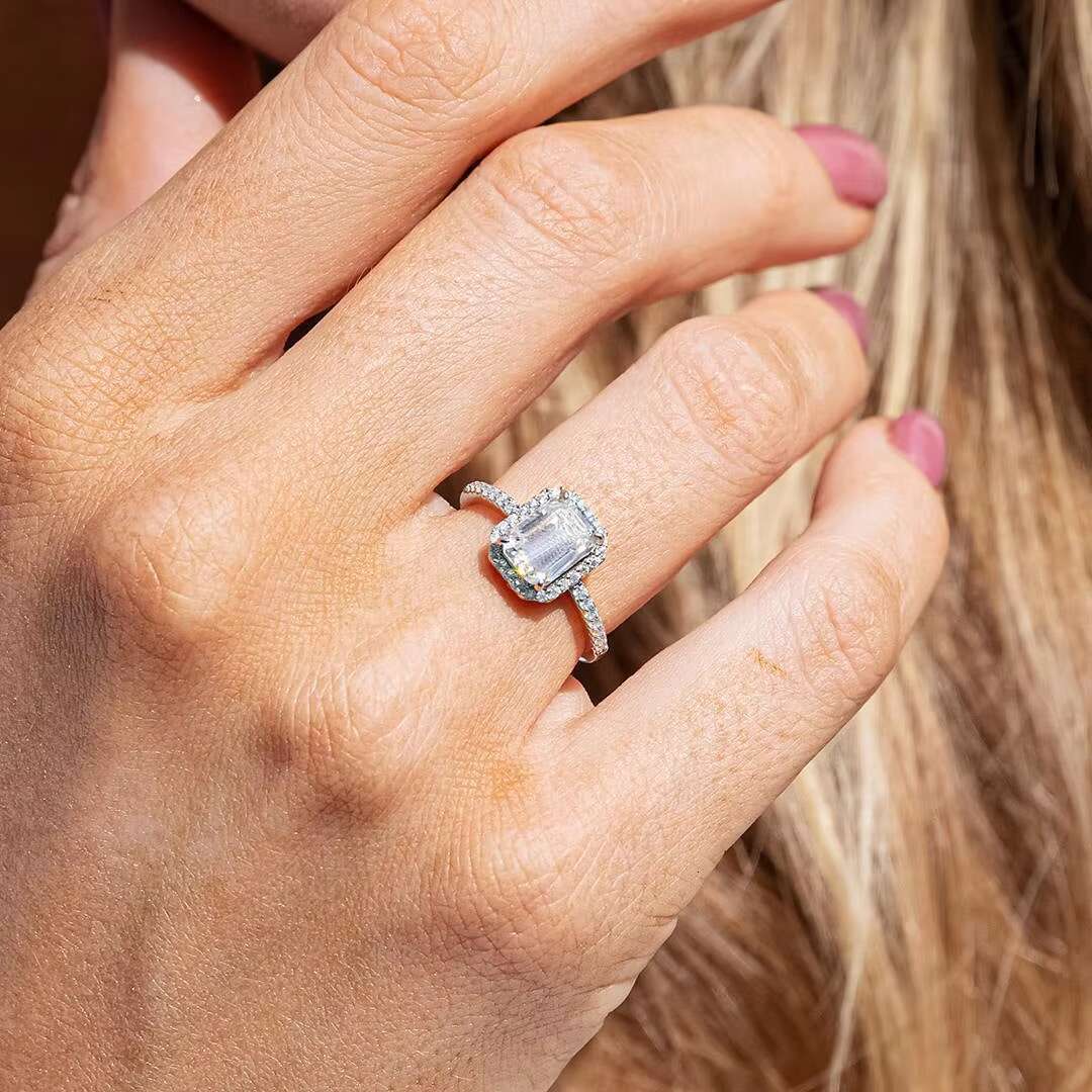 GRA 7x9mm 3carat Colorless Emerald Cut Moissanite Diamond 14k Au585 Real Solid White Gold Halo Engagement Ring Jewelry