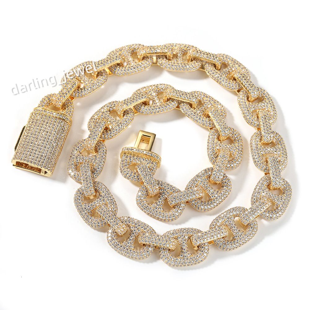 Brass Fine Chain Necklaces Bulk Chunky Hip Hop Men 16mm Iced Out Cz Mariner Coffee Bean Link Cuban Chain Necklace