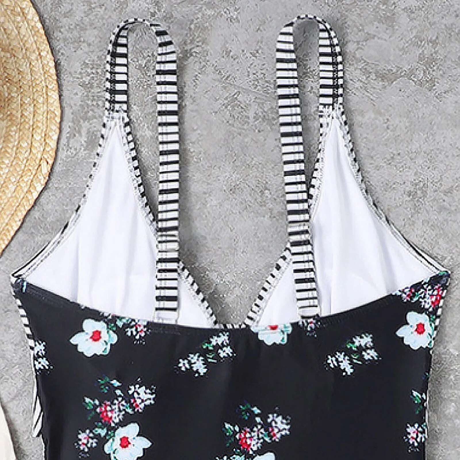 Dongdumaoyi Swimsuit For Women Piece Slimming High Waist Flower Printed Swimwear V Neck Trendy