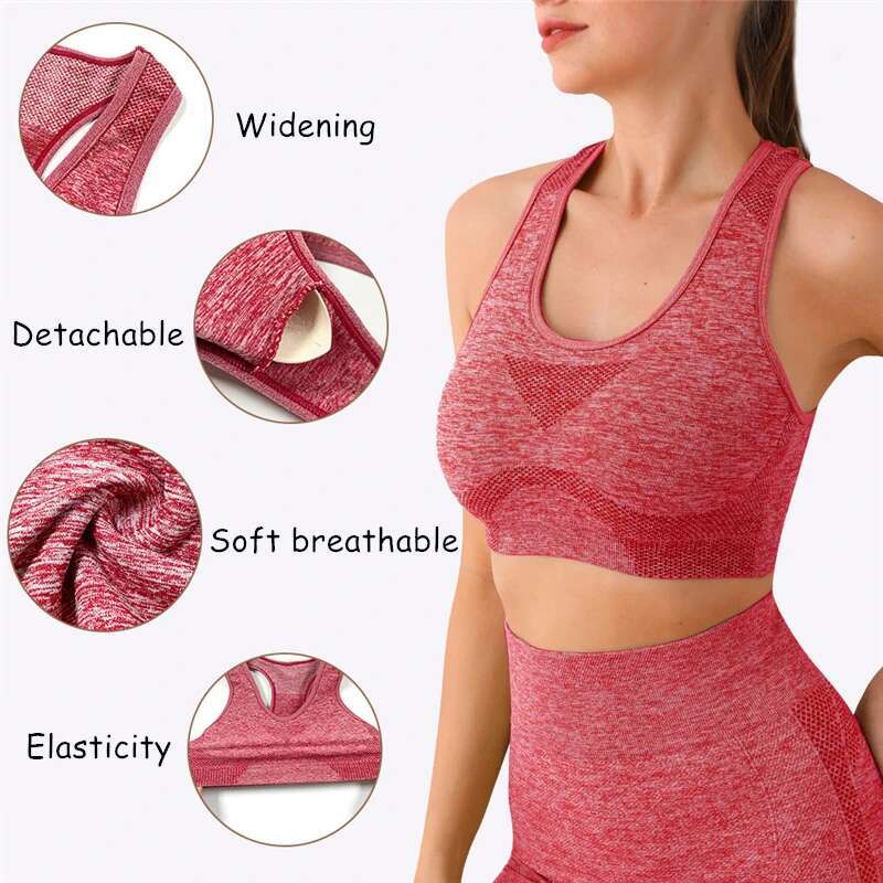 2PCS Seamless Women Yoga Set Workout Sportswear Gym Clothing Fiess Long Sleeve Crop Top High Waist Leggings Sports Suits