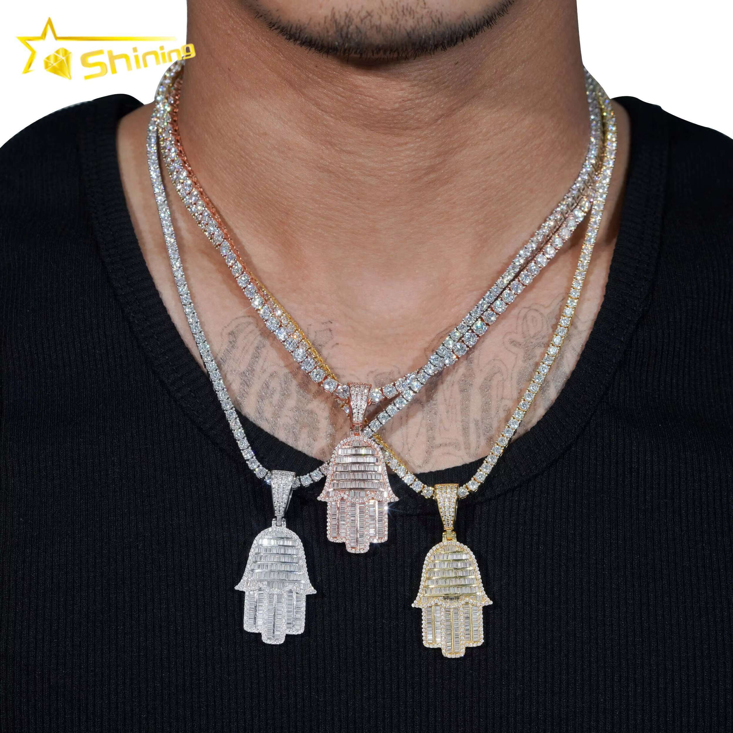 RTS Pass Diamond Tester Hip Hop Jewelry 925 Sterling Silver Gold Plated Iced Out VVS Baguette Custom Moissanite Pendant Hamsa