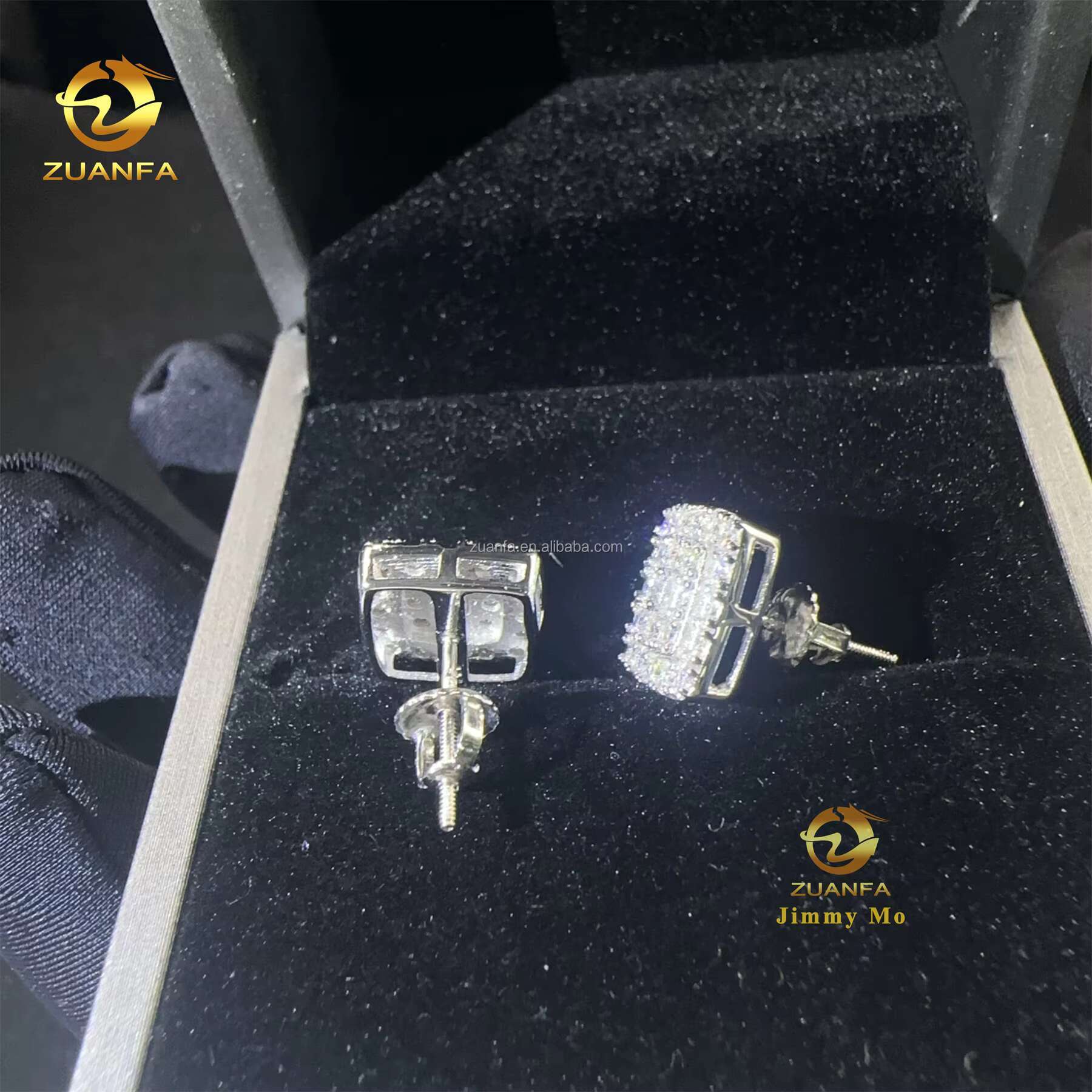 Popular Square Style Luxury Rapper Style Iced Out Hip Hop Man Stud Earrings Moissanite Diamond Screw Back Stud Earring 925