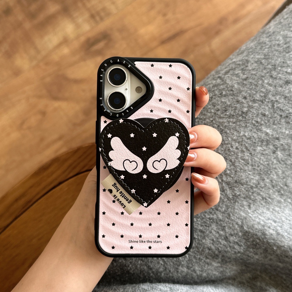 Circle Pattern Sticker Magnetic Heart Wings Stand Phone Case Compatible with iPhone 17/16 Pro Cartoon Shockproof Cover iPhone 15