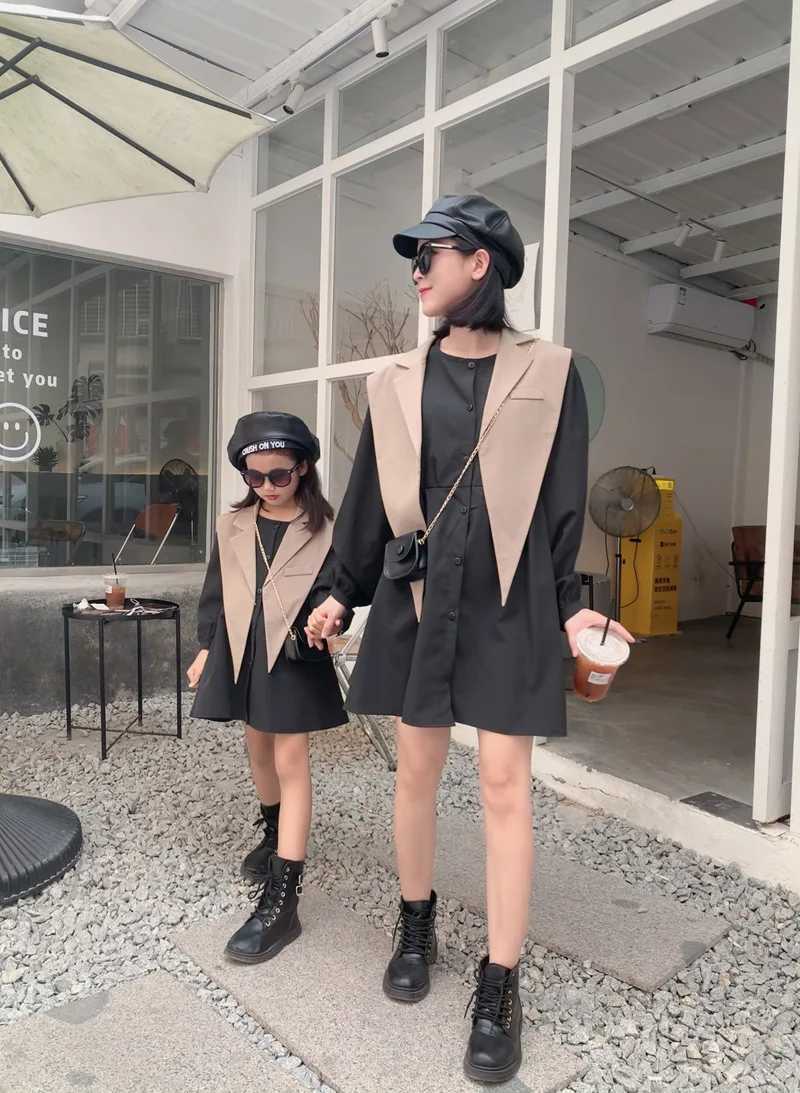 Mom and Daughter Autumn Dress Elegant Womens Set Little Girl Clothing Mom and I Dress Parent Child Matching Clothing S2548