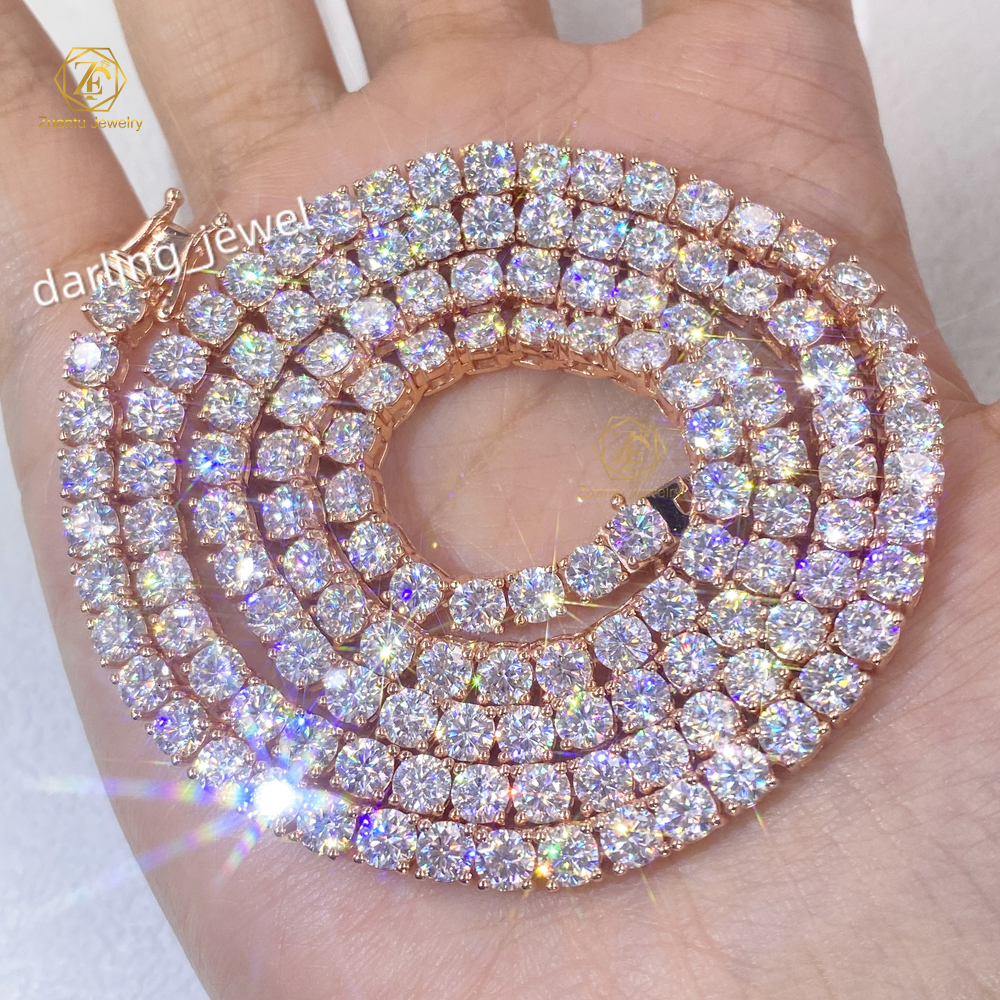 Factory Wholesale 925 Silver Gold Plated 3mm-6.5mm D VVS Moissanite Tennis Chain Necklace for Men and Women