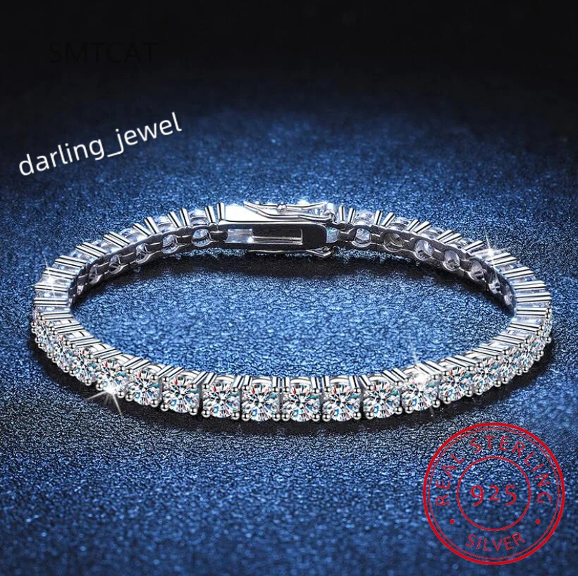 3mm 4mm Moissanite Tennis Bracelet Full Diamond GRA 925 Silver Plated 18k Wedding Party Jewelry Bracelets for Women Man